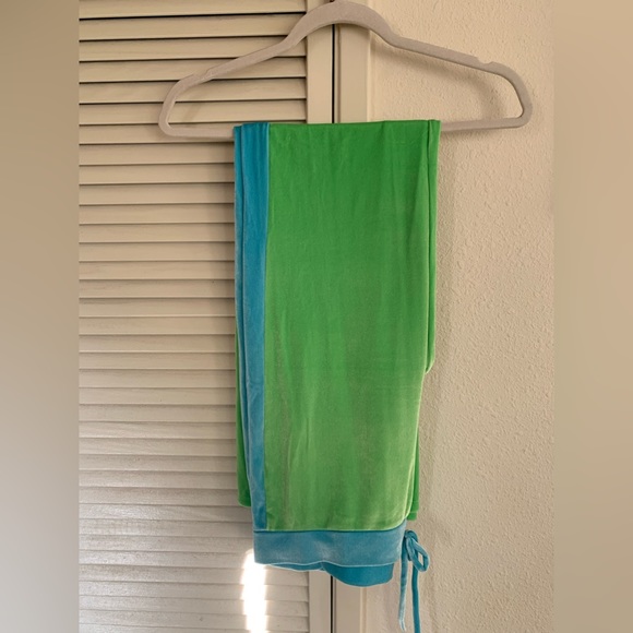 Lime & baby blue velour crop top & track pants hoodie set•new without tag• - Picture 9 of 13